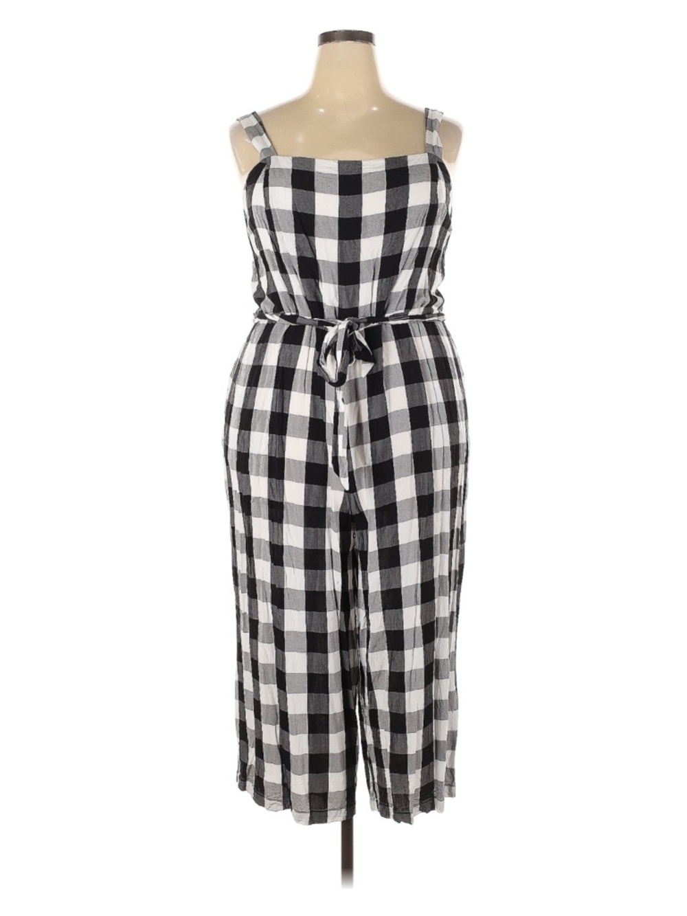 Black and White Gingham Tie-Waist Wide-Leg Jumpsuit